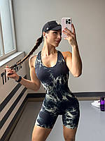 Спортивный облегающий женский комбинезон для зала Одежда для йоги и фитнеса черный с белым S, Графіт