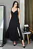 Вечірнє шикарне плаття на бретелях, з вирізом Mona, чорне, фото 2