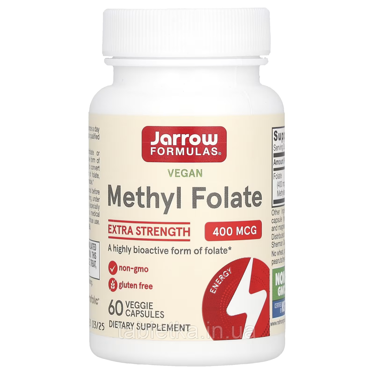 Jarrow Formulas, Метилфолат, 400 мкг, 60 рослинних капсул Київ