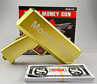 Пистолет для стрельбы деньгами Money Gun деньгомет золотой
