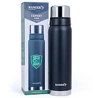 Термос Ranger Expert 0,9 L Black с ДВОЙНЫМИ СТЕНКАМИ КОМПАКТНЫЙ + 2 кружки МОДНЫЙ Черный Польша