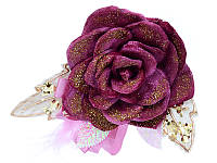 Елочное украшение цветок с розовыми перьями "Бордовая феерия"