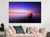 Картина на полотні для спальні, кухні в дерев'яній рамці готова "Захід над водою" HD-друк