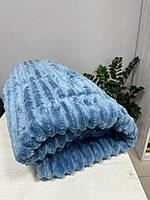 Покрывало плед шарпей 220*200 см евро бамбук синее, плед в полоску теплый пушистый на кровать на подарок
