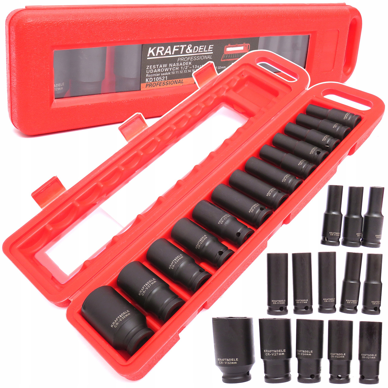 Набір ударних головок 1/2" 10-32 мм Kraft&Dele KD10521, фото 1