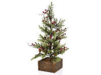 Рождественская декоративная елочка с ягодками на деревянном стенде 18x66см