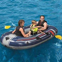 Лодка надувная трехместная Bestway 61068 (Hydro Force) Синий (255х127 см, весла, ножний насос, 3-х камерна)