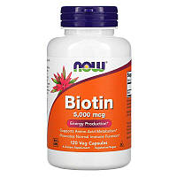 Биотин, Biotin, Now Foods, 5000 мкг, 120 капсул, скидка