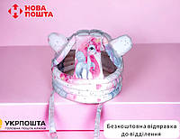 Шлем детский антиударный мягкий розовый с пони для девочки с ушками