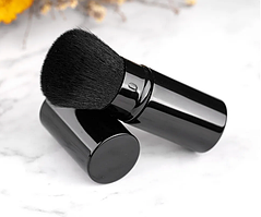 Професійний пензель кабуки у висувному металевому футлярі для пудри, рум'ян RANCAI, колір чорний