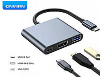 Адаптер Onvian HUB 3in1 USB-C to USB 3.0/HDMI/USB-C для Nintendo Switch