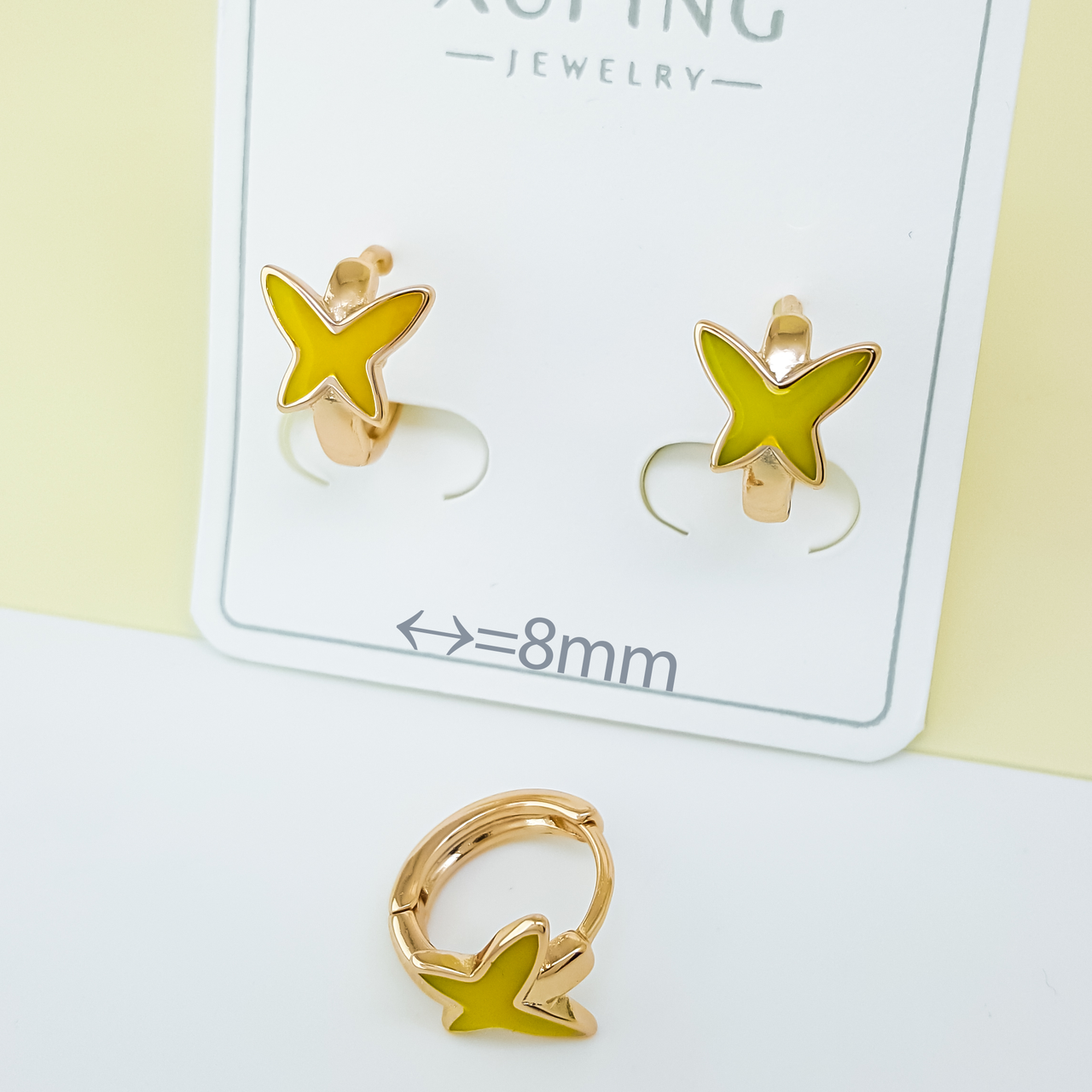 Сережки "Метелик" з жовтою емаллю, медичне золото Xuping 18К, дитячі