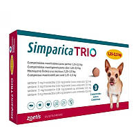 Таблетки Simparica TRIO Симпарика ТРИО от блох, клещей и гельминтов для собак от 1,25 до 2,5 кг