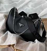 Сумочка Prada жіноча чорна сумка клатч Прада 2 в 1 через плече