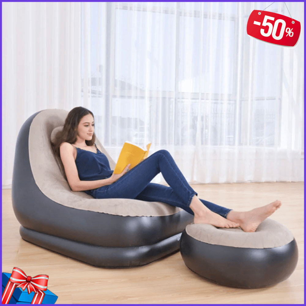 Надувне крісло для саду з пуфом для ніг Air Sofa, туристичне повітряне крісло-лежак для дому та вулиці