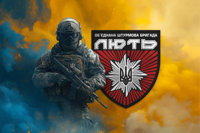 Прапор об'єднаної штурмової бригади НП України «Лють» Воїн з гербом підрозділу, фото 1