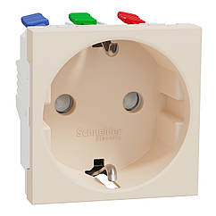 Розетка із заземленням та шторками 2 модуля Unica New бежевий NU305744