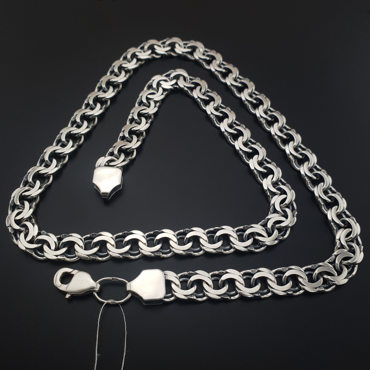 Товста срібна цепочка Бісмарк плоский. Чоловічий ланцюжок широкий 10 мм срібло 925. Довжина 60 см, фото 1