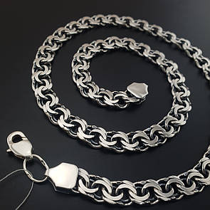 Товста срібна цепочка Бісмарк плоский. Чоловічий ланцюжок широкий 10 мм срібло 925. Довжина 65 см