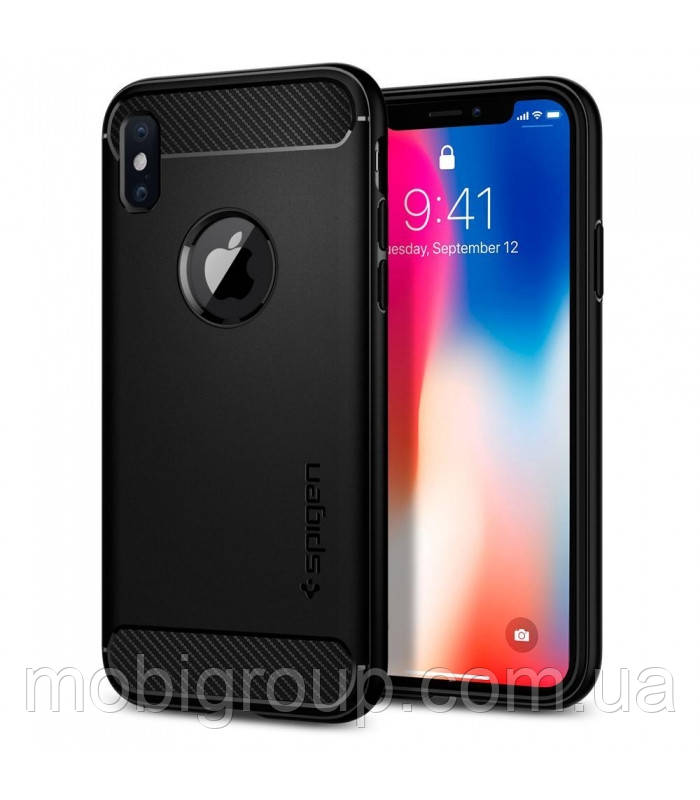 Чохол Spigen для iPhone X Rugged Armor, Black (057CS22125)