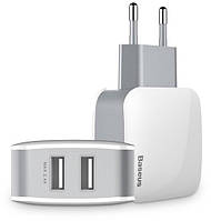 Сетевое ЗУ Baseus USB Wall Charger 2xUSB Letour 2.4A, White/Grey (ZCL2B-B02)