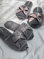 Тапочки женские открытые Домашние женские тапочки Комнатные Тапки женские меховые бант розовый размер 36/37