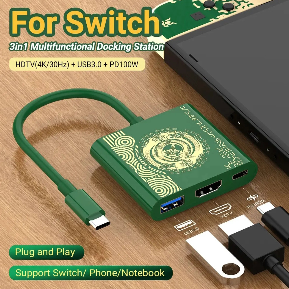 Адаптер Onvian HUB 3in1 USB-C to USB 3.0/HDMI/USB-C для Nintendo Switch ...