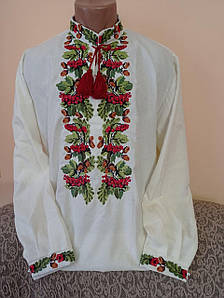 Вишита сорочка чоловіча  "Узір Калина" на білому натуральному домотканому полотні