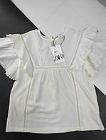 Белая нарядная футболка Zara для девочки 164 см