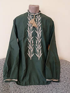 Вишита сорочка чоловіча  "Узір Колосок" на зеленому натуральному домотканому полотні