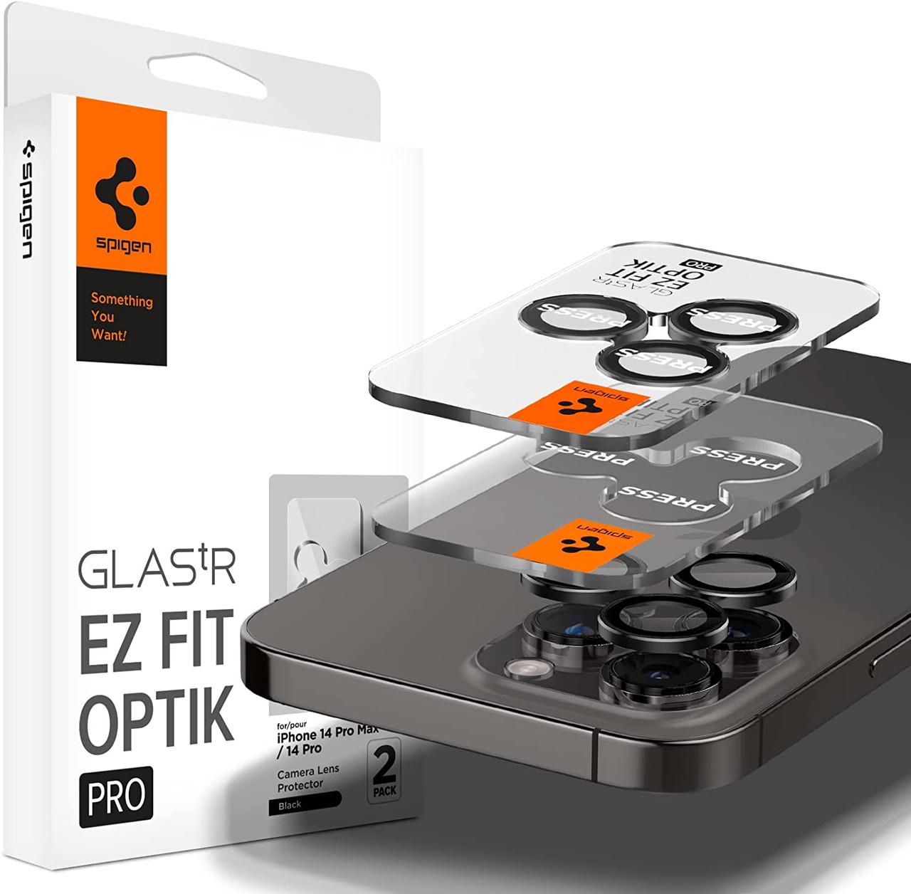Захисне скло Spigen для камери iPhone 16/15/14 Pro & Pro Max - EZ FIT Optik Pro (2шт), Black (AGL05205)