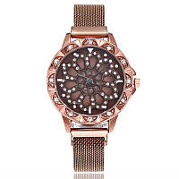 Женские часы с вращающимся крутящимся циферблатом Chanel Flower Diamond Rotation Watch Коричневый