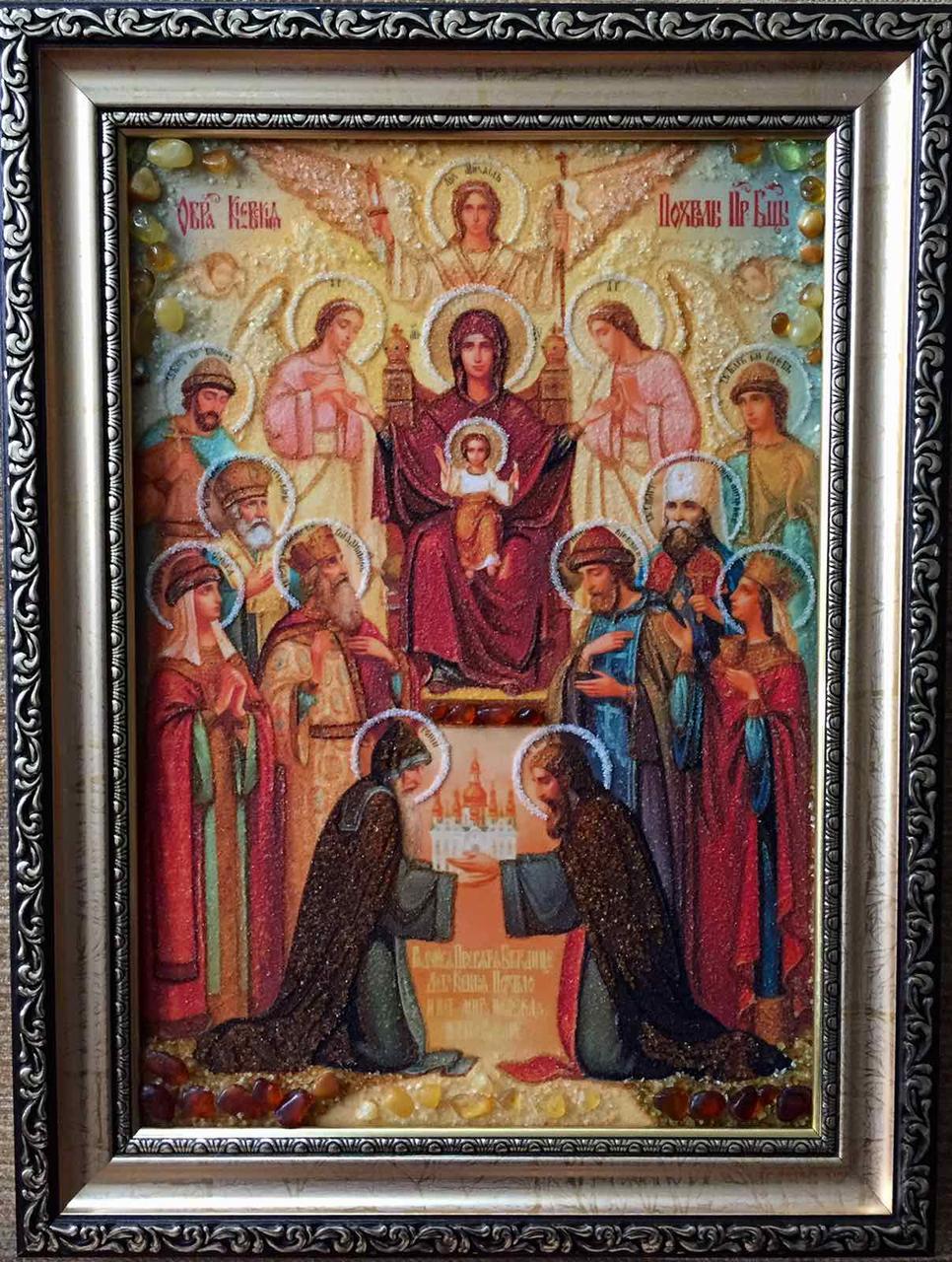 Картина з бурштину "Ікона-Похвала пресвятої Богородиці "