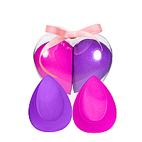 Спонж для макияжа капля Puffi набор 2 штуки "Сердце ", Фиолетовый и сиреневый