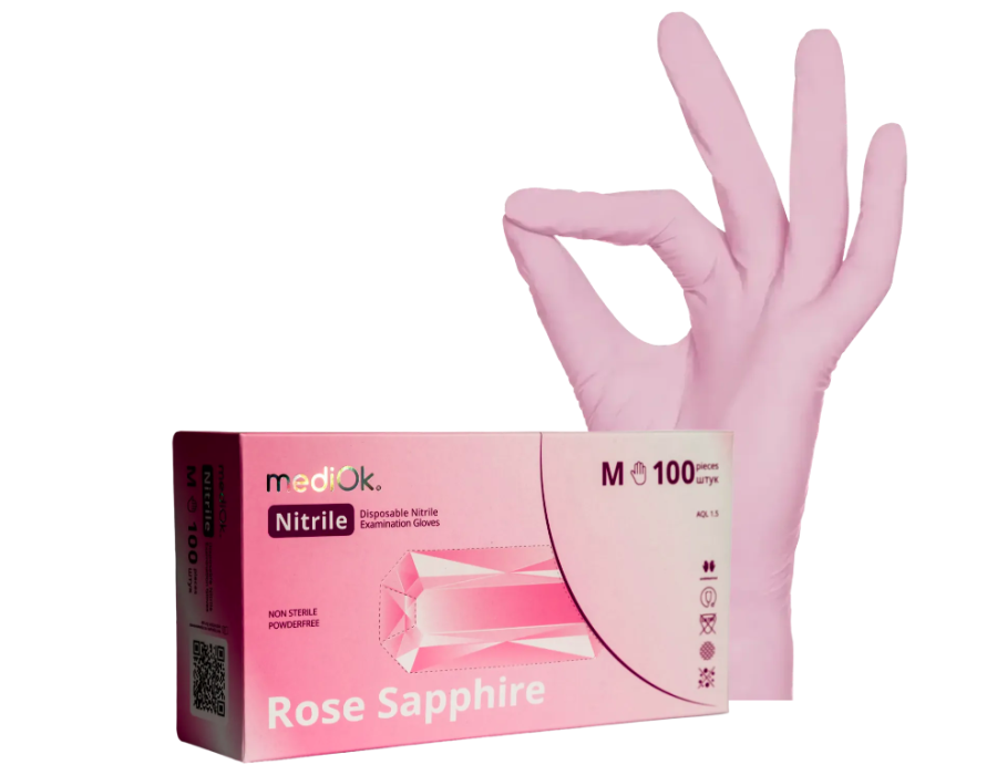 Рукавички нітрилові AMPRI Nitrile Style,100 шт, ROSE SAPPHIRE. Розмір М