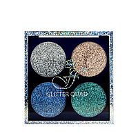 Глітерні тіні для повік FFleur Glitter Quad 4-колірні E-494 No 02 Сріблясті/бронзові/сині/зелені
