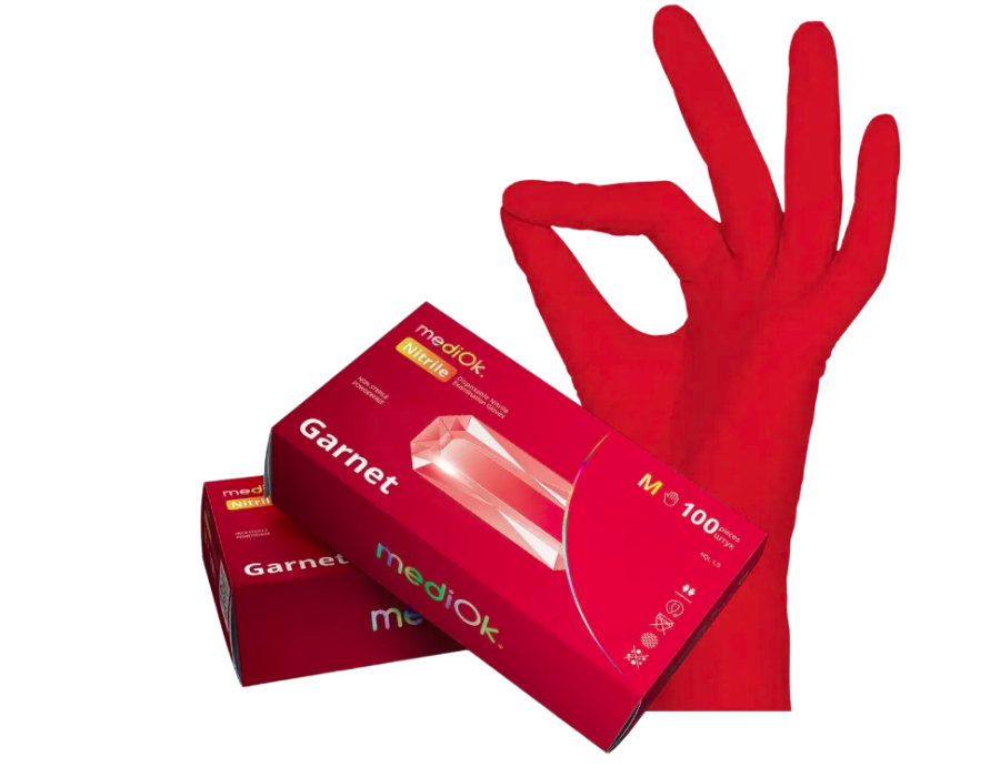 Рукавички нітрилові AMPRI Nitrile Style,100 шт., GARNET. Розмір M