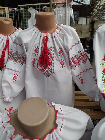 Вишиванка дитяча, сорочка для дівчаток білого кольору з вишивкою розміри від 116 до 134, фото 3
