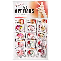 Ногти накладные цветные с рисунком и камушками упаковка 12 штук Art Nails № 2