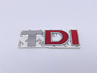 Емблема наклейка шильдик на кришку багажника TDI (T хромированная, DI красные) VW (Фольцваген) 75x25 мм