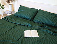 Комплект постельного белья Страйп сатин Изумрудный 1 Евро размер 220х240