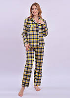 Пижама женская Bahar жовта клетка, арт.4010-1 (рубашка, брюки, хлопок, принт)