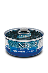 Консерва для котів Farmina N&D OCEAN з тунцем, сардиною та креветками, 70 г