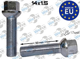 Болт колісний M14х1,5x50 сфера цинк ключ 17
