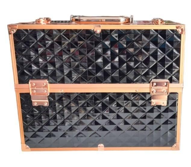 Професійний алюмінієвий кейс для косметики, ромб чорний лак