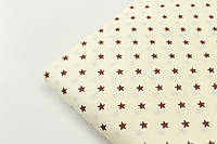 Лоскуток. Хлопковая ткань с коричневые звёздами 10 мм на кремовом фоне 22*112 см