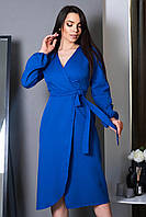 Очаровательное нежное женское вечернее платье на запах с пышными рукавами Anastasia, синее