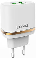 Сетевое зарядное устройство LDNIO DL-AC52 Travel charger 2USB 2.4A + Lightning cable White
