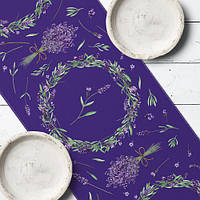 Скатерть-дорожка раннер на стол лаванда фиолетовая венок 150х40 см | Текстиль в прованс стиле