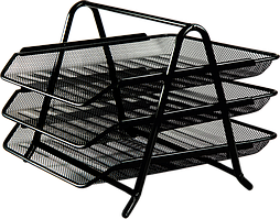 Лоток для паперів горизонтальний "3 в 1", металевий, чорний